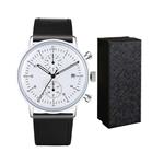 Men Quartz Watches Sports Chronograph Waterproof Genuine Leather Band Business Wristwatch … (white)