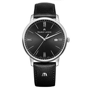 Maurice Lacroix Men's Eliros Stainless Steel Quartz Watch with Leather Calfskin Strap, Black (Model: EL1118-SS001-310-1)