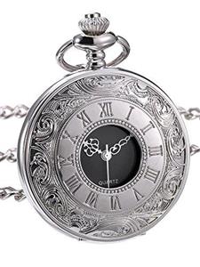 Hicarer Classic Quartz Pocket Watch with Roman Numerals Scale and Chain Belt 