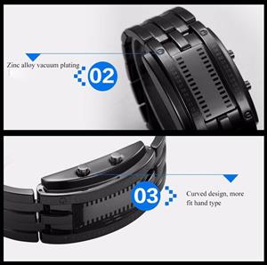 Binary Matrix Blue LED Digital Waterproof Watch Mens Classic Creative Fashion Black Plated Wrist Watches 