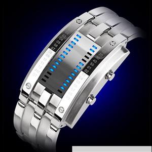 Binary Matrix Blue LED Digital Waterproof Watch Mens Classic Creative Fashion Black Plated Wrist Watches 