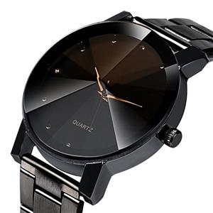Hot Sale! Charberry Mens Convex Steel Band Watch Crystal Stainless Steel Analog Quartz Wrist Watch 