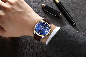 NIBOSI Watches Men's Chronograph Quartz Watch with Leather Strap Wristwatches for Men Blue Calendar Date Watch