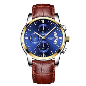 NIBOSI Watches Men's Chronograph Quartz Watch with Leather Strap Wristwatches for Men Blue Calendar Date Watch