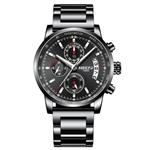 NIBOSI Men's Watches Luxury Sports Military Tachymeter Chronograph Waterproof Quartz Wristwatches Black Color