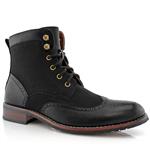Polar Fox Jonah MPX808567 Mens Casual Perforated Vegan Leather High-Top Red Wing tip Brogue Western Derby Dress Boots