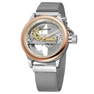 Forsining Transparent Case Steel Mesh Band Skeleton Mens Watches Brand Luxury Automatic Fashion Mechanical Wristwatch 