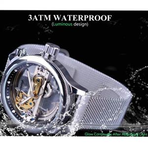 Forsining Transparent Case Steel Mesh Band Skeleton Mens Watches Brand Luxury Automatic Fashion Mechanical Wristwatch 