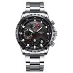 NIBOSI Men's Watches Luxury Sports Chronograph Waterproof Military Quartz Stainless Steel Wristwatches Black Color