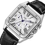 Gute Mens Mechanical Watches, Automatic Classic Roman Business Wristwatch with Black Leather Strap Blue 6 Hands