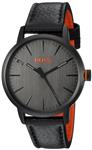 HUGO BOSS Men's Copenhagen Stainless Steel Quartz Watch with Leather Strap, Black, 20 (Model: 1550055)