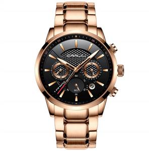 CRRJU Brand Men's Business Casual Chronograph Quartz Waterproof Wristwatch Black Stainless Steel Strap