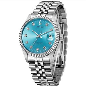 BUREI Men's Luxury Automatic Watch Date Display with Sapphire Crystal Rhinestone Markers and Stainless Steel Band 