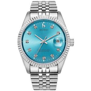 BUREI Men's Luxury Automatic Watch Date Display with Sapphire Crystal Rhinestone Markers and Stainless Steel Band 