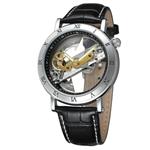 FORSINING Men's Unique Design Luxury Automatic Movt Popular Style Genuine Leather Strap Skeleton Watch