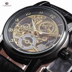 Forsining Hollow Engraving Skeleton Casual Designer Black Golden Case Gear Bezel Automatic Watches Men