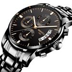 NIBOSI 2018 Waterproof Chronograph Watches for Men Metal Strap Black Quartz Watch Sports Wristwatch with Date Luminous