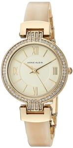 Anne Klein Women's Swarovski Crystal Accented Gold-Tone and Horn Resin Bangle Watch 