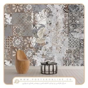 پوستر دیواری لاکچری پتینه طراحی گل و برگ کد A-3176