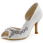 ElegantPark Women Peep Toe Rhinestones Pumps High Heel Satin Evening Prom Wedding Shoes