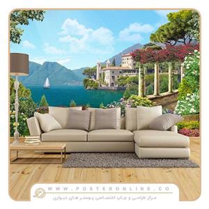کاغذ دیواری منظره دریا طرح عمارت ساحلی کد n-7350