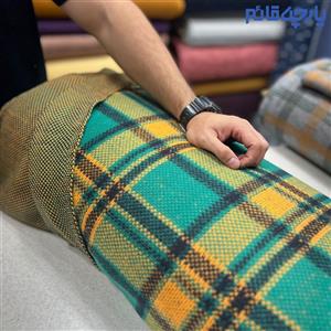 پارچه پاییزه و زمستانه بافت نارنجی و سبز چهارخانه ۲ رو کره ای کد ۳۶۱۷