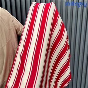 پارچه پاییزه و زمستانه بافت قرمز و سفید طرح راه راه دو خط درشت کره ای کد 3645