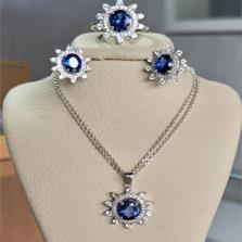 ست نقره نگین آبی بدون زنجیر زنانه کد 059 