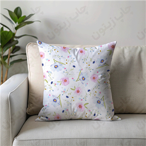 کوسن مخمل با طرح گل صورتی آبی