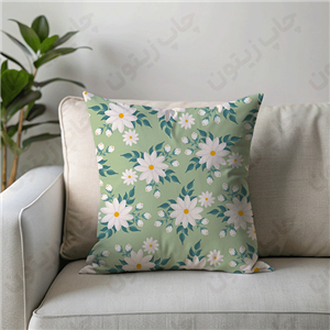 کوسن مخمل با طرح گل و زمینه سبز