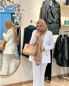 کت تک زنانه سفید کرپ جلو باز مدل مروارید