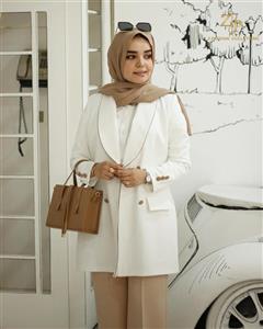 کت تک زنانه کرپ مجلسی مغزی دوزی سفید ویونا