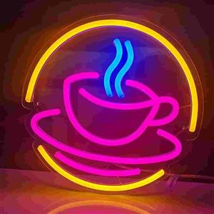 تابلو نئون فنجان قهوه مینیمال کد 6523