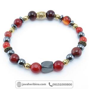 دستبند چند جواهر حدید و عقیق قرمز کد 8