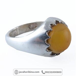 انگشتر کهربا نقره مردانه با رکاب فیلی کد 43 