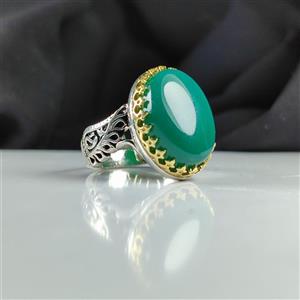انگشتر نقره عیار 925 با سنگ عقیق سبز درجه یک و رکاب طاووسی سر برنجی مردانه کد 1006 