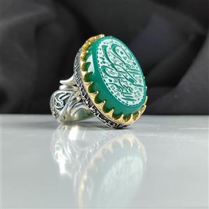 انگشتر نقره با سنگ عقیق سبز و حکاکی “اللهم عجل لولیک الفرج” مردانه کد 1056 