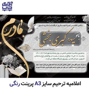 محصولات چاپی اعلامیه ترحیم رنگی تحریر سایز A3  (تعداد  100 عدد) کد 004 