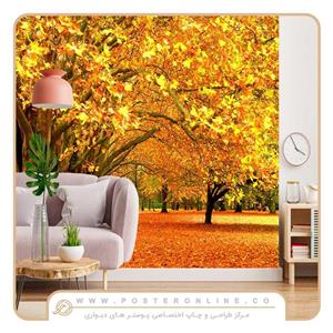 کاغذدیواری منظره پاییز زرد و طلایی کد n-6375