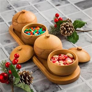 سینی قندان چهار تایی نیم وود - چوب راش کد sua025