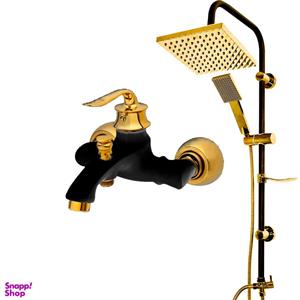 شیر دوش حمام بامبو با علم یونیورست دو کاره مشکی طلایی