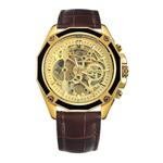 Caluxe Luxury Men Automatic Mechanical Skeleton Watch Genuine Leather Band Steampunk 3D Design