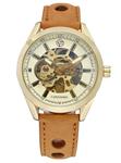 Carrie Hughes Men's Vintage Golden Skeleton Steampunk Automatic Mechanical Leather Watch Waterproof CH192