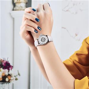 Bestn Women's Self Winding Wristwatches Skeleton Crystal Auto Mechanical Watch Mesh Watch Band 