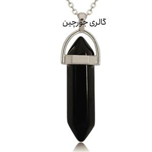 گردنبند سنگ  منشور اونیکس رنگ نقره  استیل رنگ ثابت اندازه 4 سانت زنجیر 50 سانت ارسال رایگان