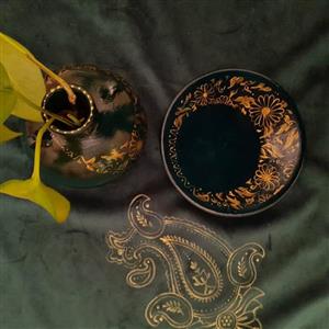 ست دیوارکوب و گلدان(سبز و طلایی)