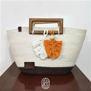 کیف قیطانی پنبه ای به همراه دسته ی چوبی