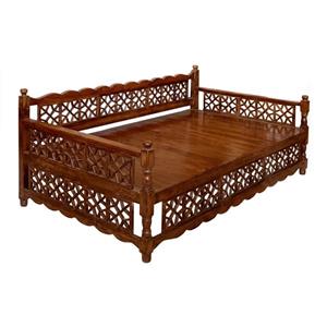 تخت سنتی عرض1 طول2 طرح قاجار چوب ایرانی رنگ فندقی