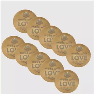برچسب لیبل طرح ساخته شده با عشق انگلیسی مدل طلا کوب بسته 10 عددی 