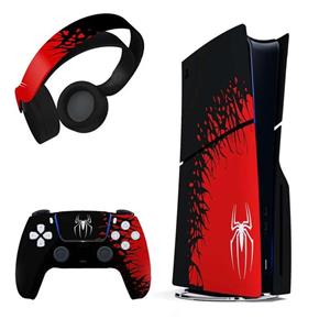برچسب کنسول و دسته بازی و هدفون PS5 هاماگراف طرح باندل اسپایدرمن مدل spider man bundle مات مناسب برای دستگاه دیسک خور